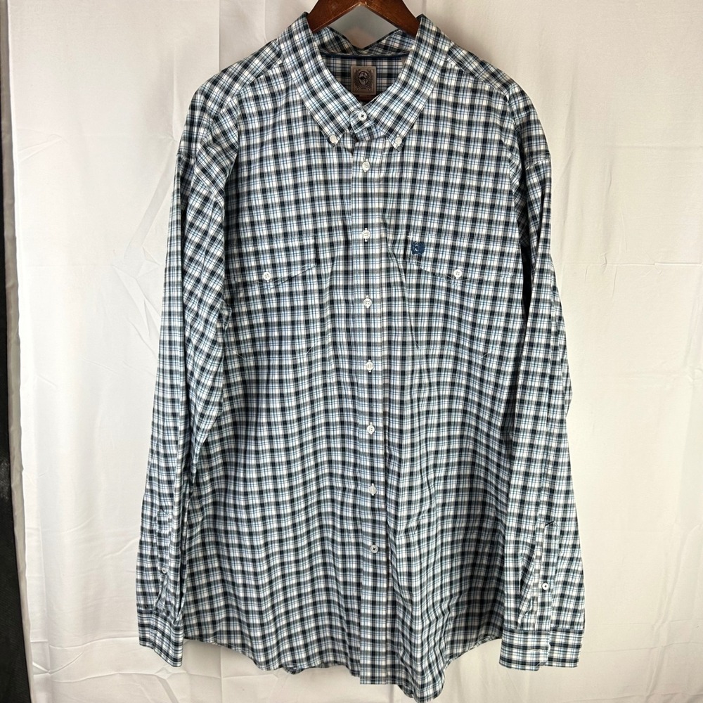 Cinch Mens XXL Blue White Plaid Western Button Down Shirt MTW1107124 Long Sleeve